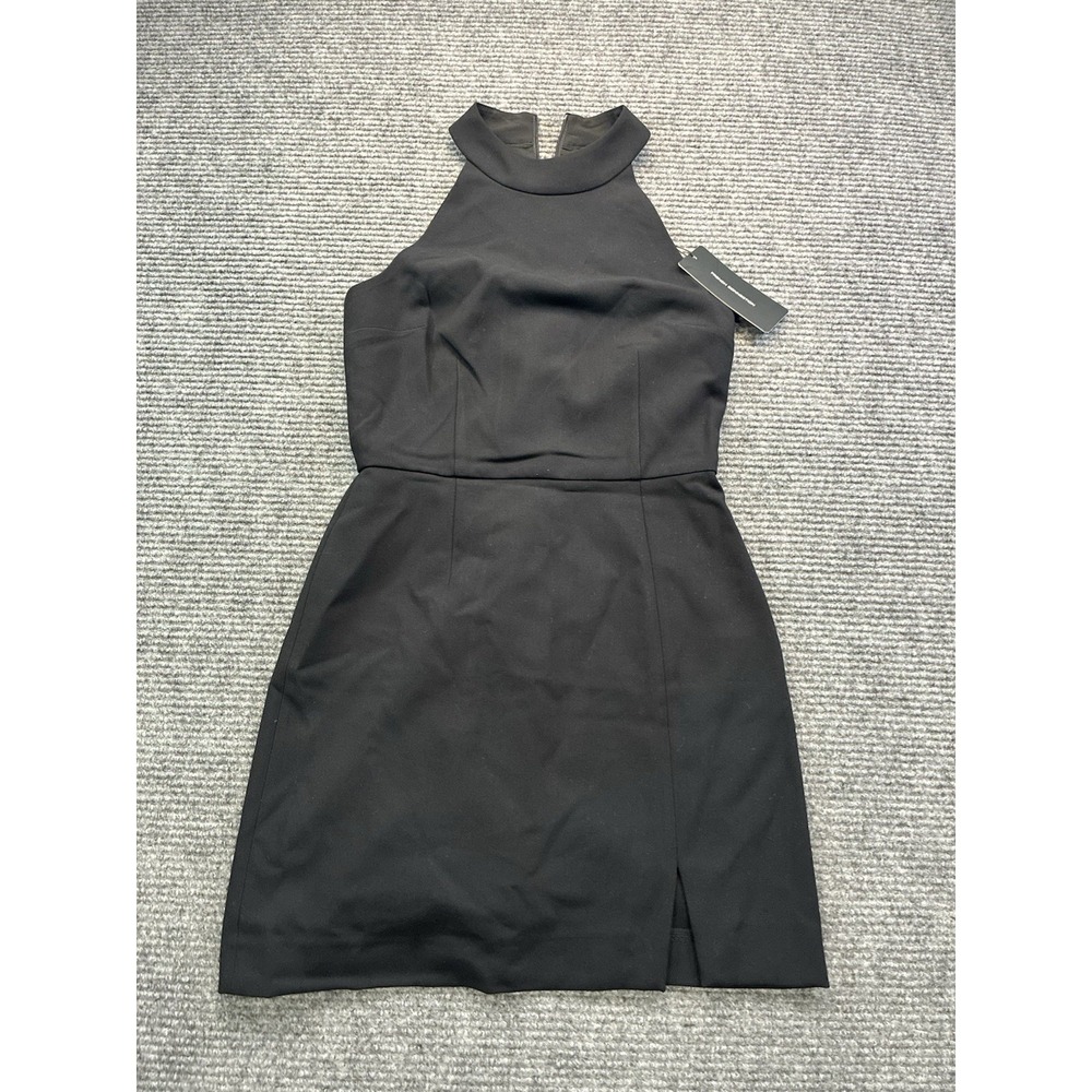 French Connection Whisper Racer Neck Dress Halter Neck Split Hem Sexy Black SZ 4
